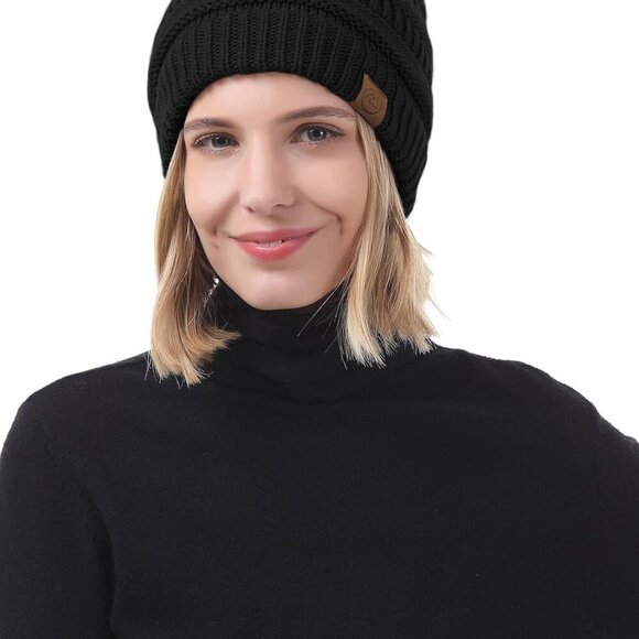 Women Satin Lined Winter Beanie Hats Cozy Slouchy Knit Cuffed Gift - Picture 5 of 7